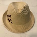 Hatch Cream & Brown Floral Rafia Embroidered Stingy Brim Adjustable Fedora OS Photo 2