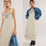 Free People  Dainty Western Prairie Sweet Hearts Midi Dress in Ivory Combo Large Photo 5