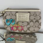 Coach Brown Logo Vibrant Graphic Studded Mini Wristlet Wallet Purse Photo 4