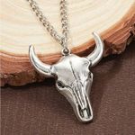 Silver cow skull head with silver chain! New unisex Photo 1