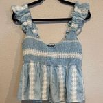 Blue B. Collection Blue and White Smocked Peplum Tank Top Size M Photo 0