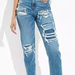 American Eagle  Mom Straight Jeans Distressed Plaid Patch 100% Cotton 12 Photo 0