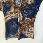 Suzie in the City Y2k Paisley Print V Neck Short Sleeve Top M Brown Blue Boho Size M Photo 2