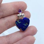 Amethyst Azurite In Malachite Druzy & Solid Sterling Silver Heart Pendant Photo 3