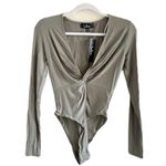 Lulus Stop and Stun Olive Green Long Sleeve Twist-Front Bodysuit S NWT Photo 3