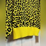 Central Park West Designer  Neon Yellow Leopard Print Ribbed Crewneck Sweater Photo 6