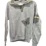 Vintage sweatshirt‎ with collar and flowery pattern pocket on sleeve Gray Photo 0