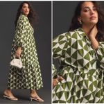 Maeve by Anthropologie The Bettina Tiered Shirt Dress Green & White Triangles XS Photo 4
