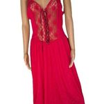 By Betsy Vintage 70s Red Black Sheer Lace Corset Lace Up Bustier Maxi Slip Dress Size L Photo 0