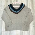Earthbound EarthBeauty Boutique camel black Ruffle sweater sz Large. Photo 2