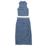 H&M Knitted Midi Pencil Skirt with Side Slit Blue Marl Photo 5