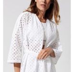 Carbon 38 Eyelet Kimono Robe Women M/L White Swim Cover Beach Coastal Waist Tie Photo 6