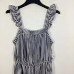 Old Navy  Blue Chambray Linen Stripe Smocked Ruffle Strap Sleeveless Midi Dress Photo 3