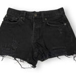 We The Free  Womens Shorts‎ Size 25 Black Buttonfly Distressed Black Denim Jean Photo 0