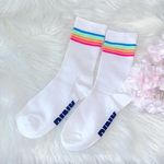 PINK - Victoria's Secret White PINK Socks with Rainbow Stripes Photo 0