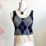 Monteau Blue Argyle Sweater Vest Preppy Academia Retro Small Photo 0