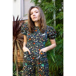 Samantha Pleet Garden Jumpsuit Puff Sleeve 2 Black Illuminated Ethereal Floral Photo 2