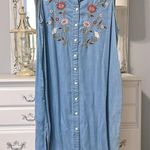 Terre Bleue Summer Embroider Button Denim Look Dress Casual Lightweight Womens M Size M Photo 1