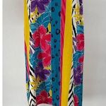 Vintage 80s Mumu Mini Dress Tropical Floral Colorblock Stripe Animal Print Aline Blue Size 16 Photo 0