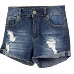 Indigo Rein Blue Dark Wash Distressed Denim Shorts Photo 0