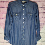 Soft Surroundings  DENIM CHAMBRAY TENCEL LYOCELL SHINY BUTTON FRONT TUNIC BLOUSE Photo 0