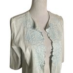 Chico's  1 Floral Embroidered Scalloped Open Front Top Size M‎ Blue Cardigan Photo 2