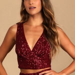 Lulu’s! Burgundy Sequin Crop Top dress tank top size small! Red Photo 0