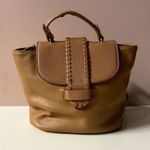 Francesca's Tan Whipstitch Trim Faux Leather Backpack GUC Brown Photo 0
