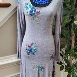 Gray Floral Women's Rayon Scoop Neck Long Sleeve Casual Knee Length Dress Size M Photo 0