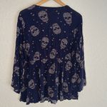 Torrid  Navy Blue Sugar Skull Babydoll Top Crochet Lace Up Halloween Boho Fall 1X Photo 5