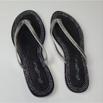 Perla Marre Beaded Black Flip Flops Size 8 Silver Photo 1
