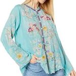 Johnny Was heavily embroidered “Albee” blouse in marine blue NWT Photo 12