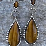 Sterling Silver 925 Tiger’s Eye Dangle Teardrop Earrings Photo 0