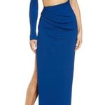 Katie May  Blue Cut Out Strapless One Sleeve Side Slit Maxi Dress Gown Size M Photo 0