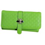 Leather Wallet Lime Green Embossed Faux Snap Closure Decorative Bee Accent Photo 8