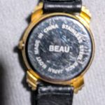 Vtg 1990s Beau Black Leather Band Gold Tone Trimmed Face Quartz Fashion Watch Photo 3