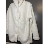 PJ Salvage Coat Womens XL White Faux Fur Sherpa Fleece Button Front Long Cozy Photo 2