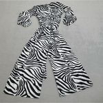 S.DEER Jumpsuit Zebra Print Wide Leg Long Sleeve V Neck Tie Waist One Piece NWT Black Photo 1