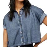 Free People Navy Weekend Rush Button Down Collared Top New with Tag W-506 Size S Photo 1