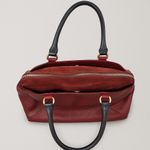 Iacucci Italian Pebbled Leather Suede Satchel Handbag Red Oxblood Blue Handles Photo 6