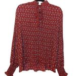 Max Studio  Size Medium M Red Floral Flower Flowy Boho Top Blouse Frilly Chic Photo 0