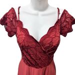 David’s Bridal Off Shoulder Lace Top Chiffon Skirt Long Formal Gown Sz 6 Orange Photo 4