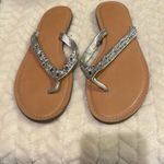 Loft Ann Taylor  Sliver Jeweled Flip Flops Photo 0