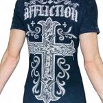 Affliction Vintage Y2K Live Fast Black Gem Rhinestone Cross Printed Tee Photo 5