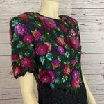 Laurence Kazar 1980s Lawrence Kazar Silk Beaded Floral Cocktail Dress large to XL Photo 8