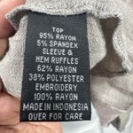 I.N. Studio Blouse Size M Cottagecore Embroidered Pom Poms Flowy Bell Sleeve Brown Size M Photo 4