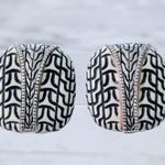 Vintage Clip On Earrings 1" Stylish Cream with Black & Silver Tone Design Photo 0