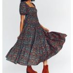 Free People  Ashley Babydoll Corduroy Floral Maxi Dress XS Cottage Trad Feminine Photo 1