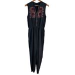Madewell Embroidered Silk Folkway Jumpsuit in Black Sleeveless Crop Leg, Size 2 Photo 2