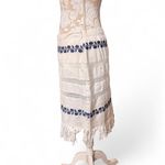For Cynthia  Boho Fringe Skirt L Beige Blue Embroidered Tassel Hem Festival Vibe Photo 2